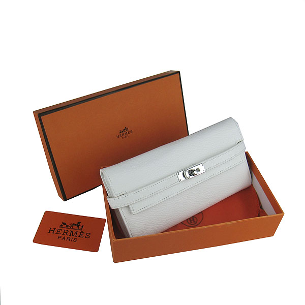 High Quality Hermes Kelly Long Clutch Bag White H009 Replica - Click Image to Close